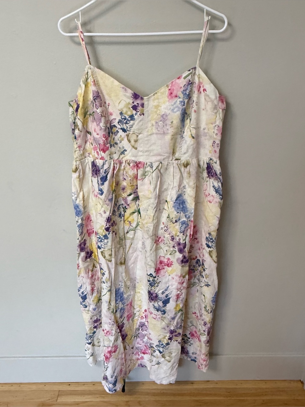 H&M Women’s Floral Linen Blend Midi Sundress Smocked Baptism brunch XL fresh